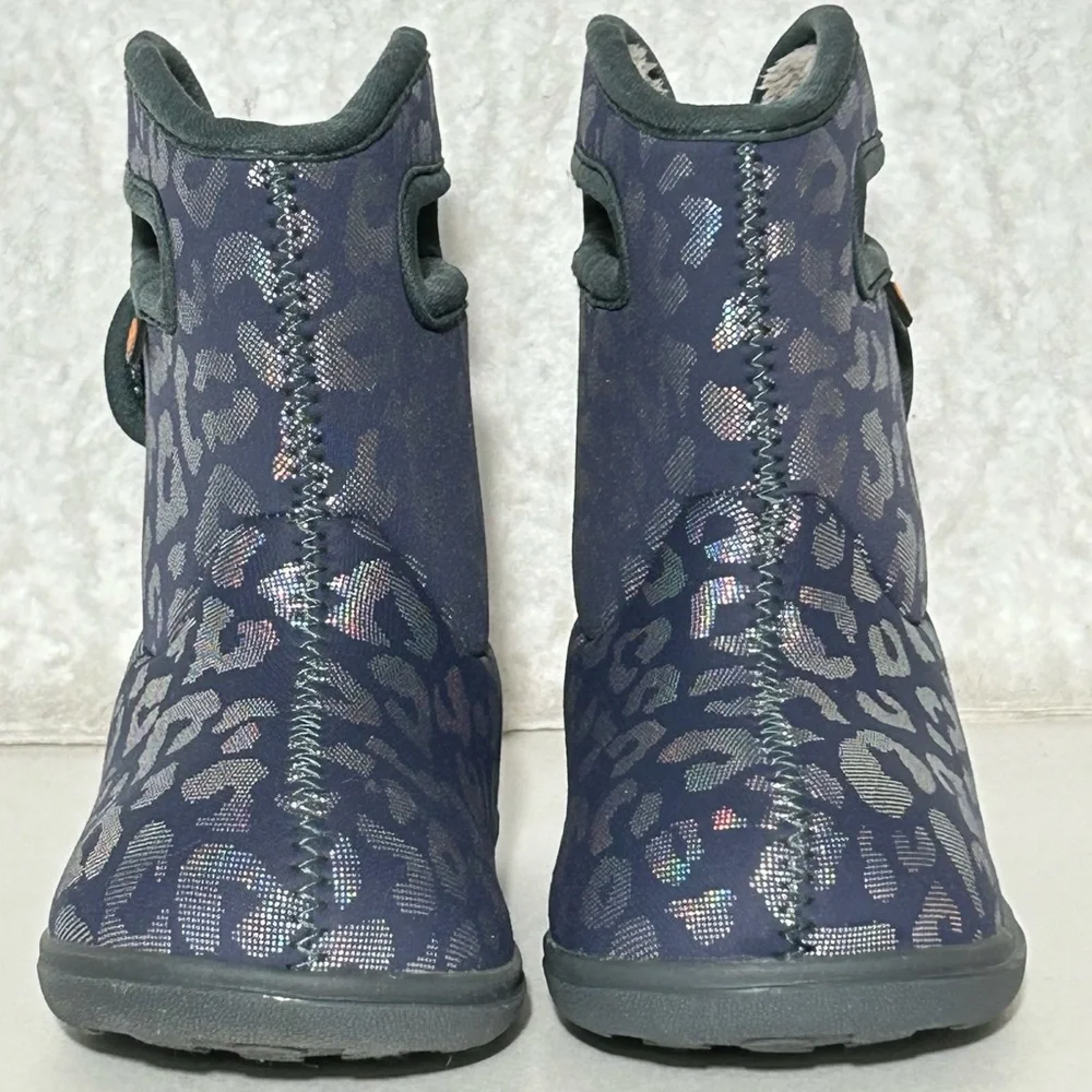 Bogs Kids Navy Leopard Print Waterproof Snow Boots